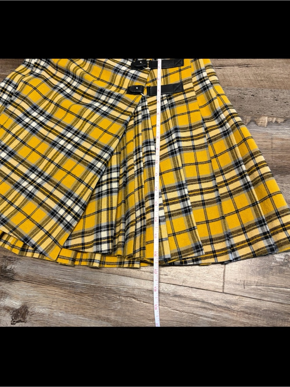 EUC MAJE Yellow Black Plaid Skirt Buckle Detail 38 M 6 - Picture 8 of 8